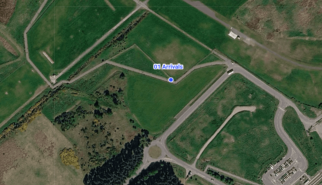 Aerial reference showing Position 01, the BTB arrivals photography position at Inverness Airport