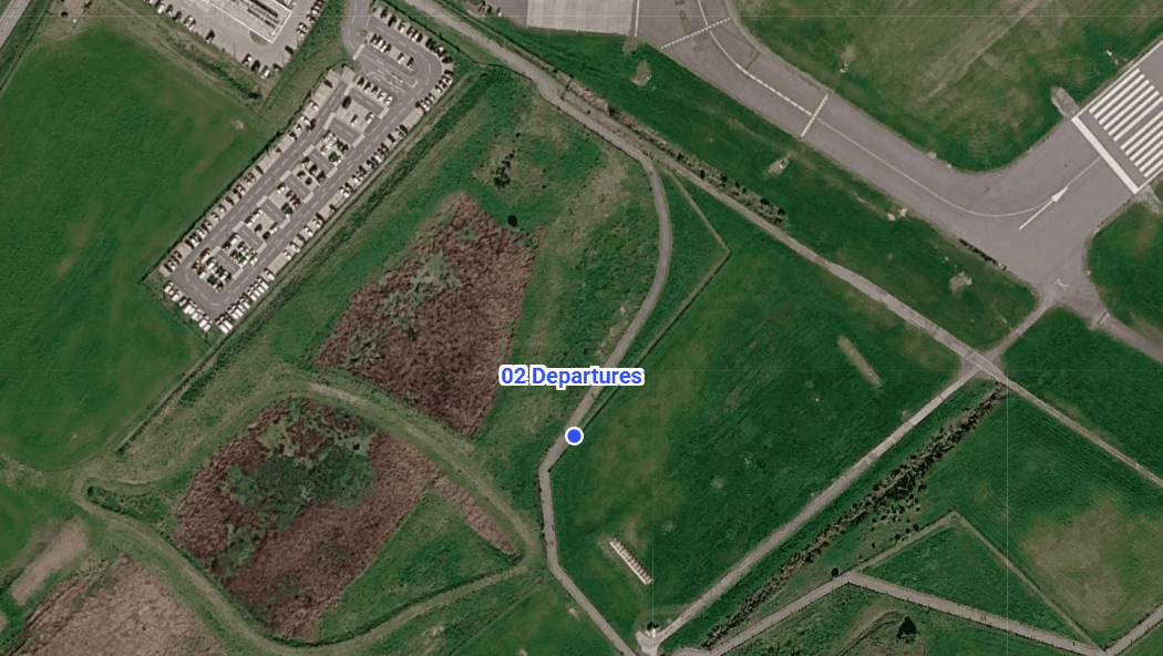 Aerial reference showing Position 02, the BTB departures photography position at Inverness Airport