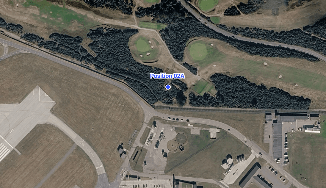 Marked aerial reference for the RAF Lossiemouth bunker viewpoint