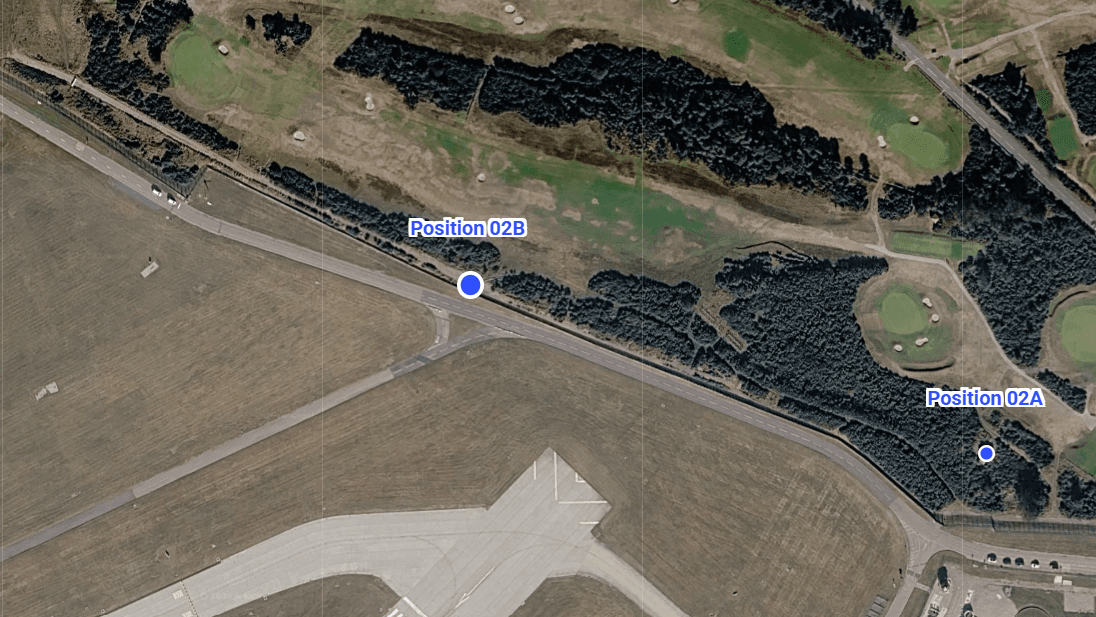 Marked aerial reference for the RAF Lossiemouth runway overhead position